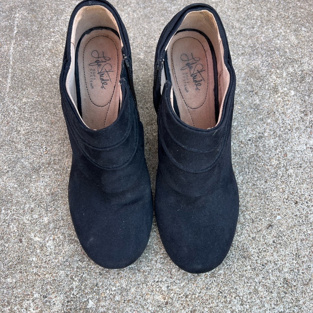 Life Stride Black Ankle Booties with Elastic Panels